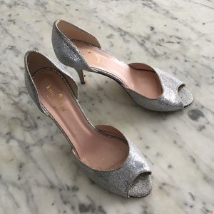 Kate Spade Silver metallic peep toe heels 7.5